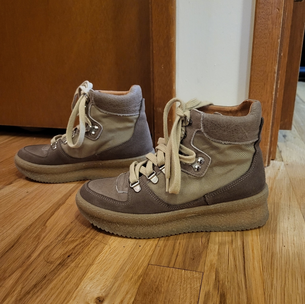 Renvy taupe high top platform sneakers